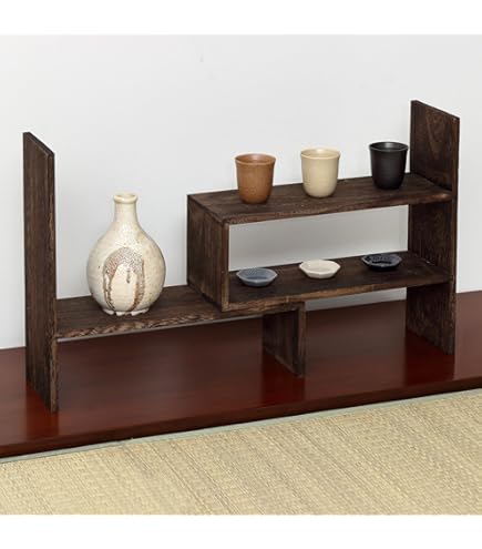 Amazon｜飾り棚 角 漆塗り 和風 和室 床の間 盆栽棚 木製 漆器 飾棚